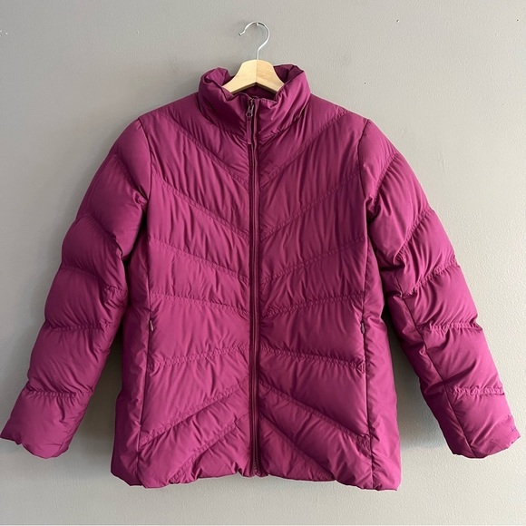 LL Bean Women’s Goose Down Puffer Coat Jacket Full Zip Mock Neck Purple M - Picture 1 of 16
